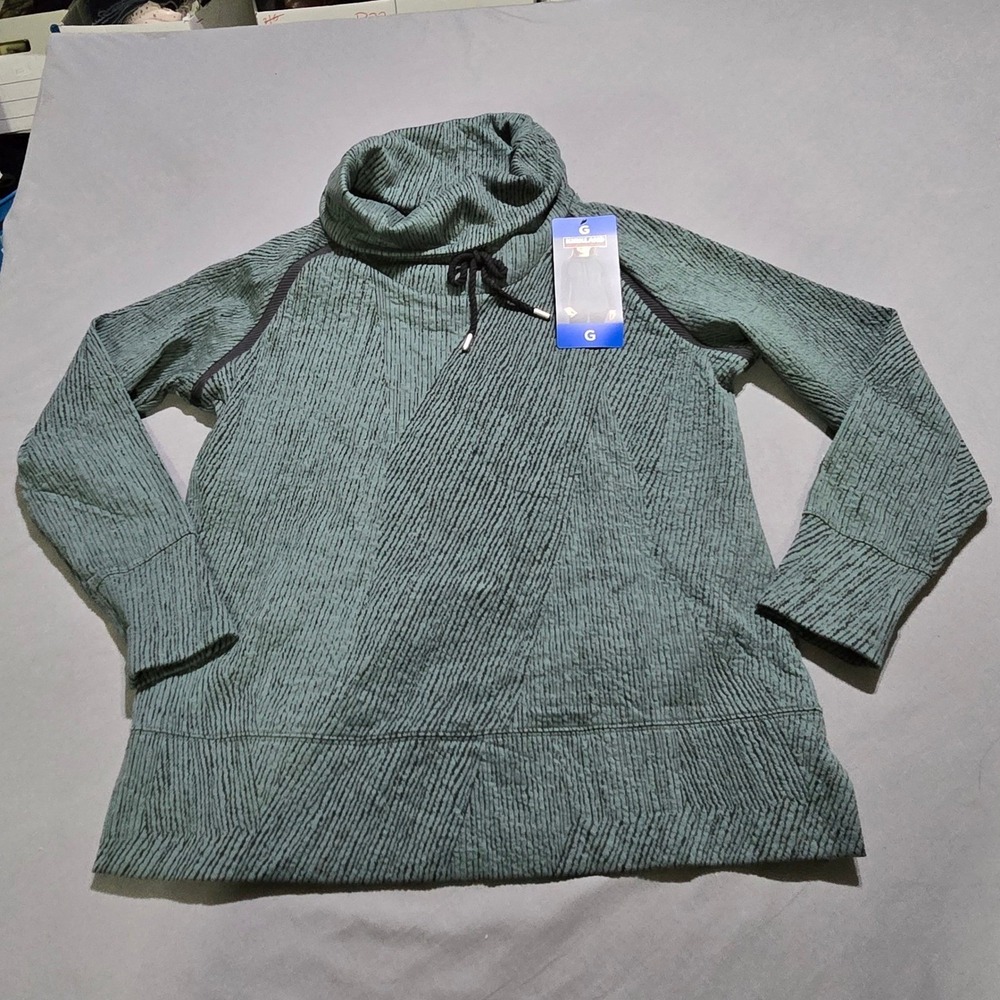 new Kirkland Signature Pullover sweater Women Large Green Cowl Neck Textured